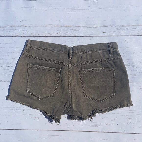 Free People Olive, Button Fly, Distressed Shorts - Picture 4 of 4